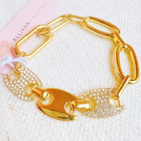 Majestic Pave Gold Western Equestrian Horse Bit Anchor or Mariner Link Bracelet - Picture 2 of 3